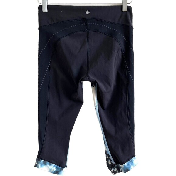 Lululemon leggings Stop At Nothing Crop Black Blooming Pixie Aquamarine size 6 - Picture 9 of 15
